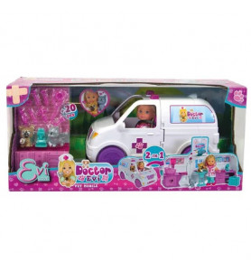 POUPEE EVI LOVE 12 CM VOITURE VETERINAIRE 2 EN 1