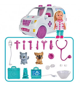 POUPEE EVI LOVE 12 CM VOITURE VETERINAIRE 2 EN 1
