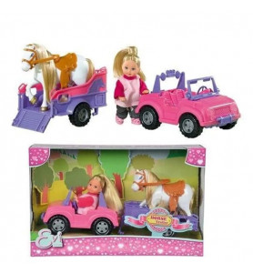 Evi Love Poupée 12cm Avec Poney + Jeep Avec Remorque